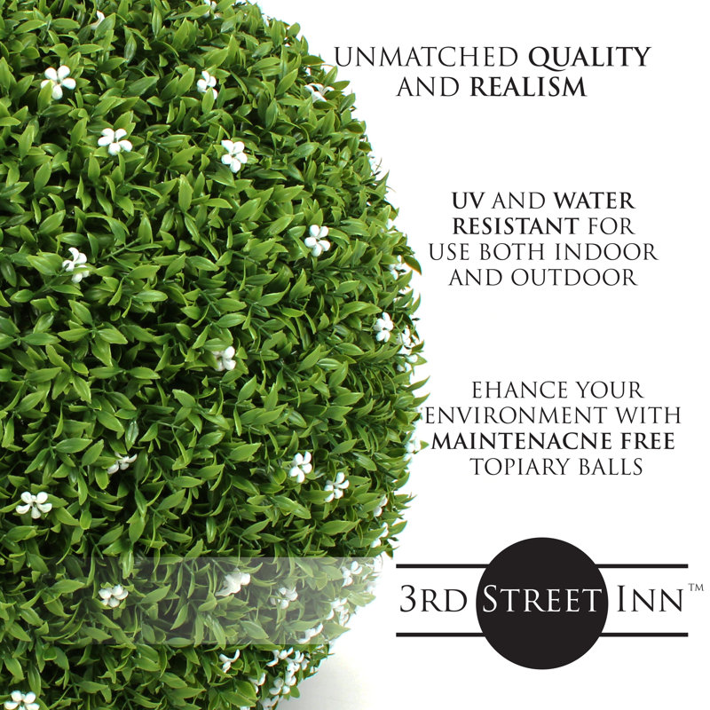 Small White Flower Boxwood Topiary Ball Set