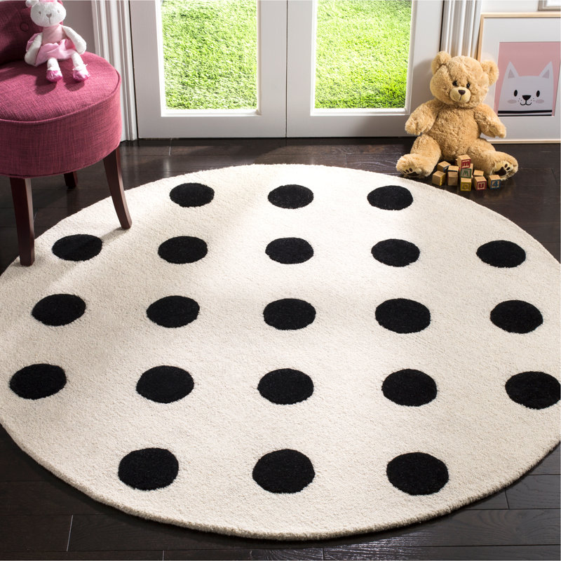 Tapis en laine touffeté à la main Krystyna, Rond 5 pi, Noir / ivoire