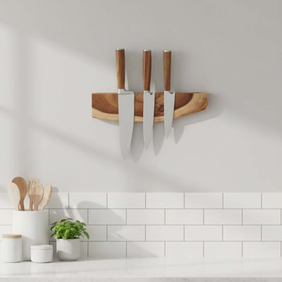 12.6" Wood Magnetic Knife Holder For Wall, Strip For Organizing Kitchen Knives And Tools
