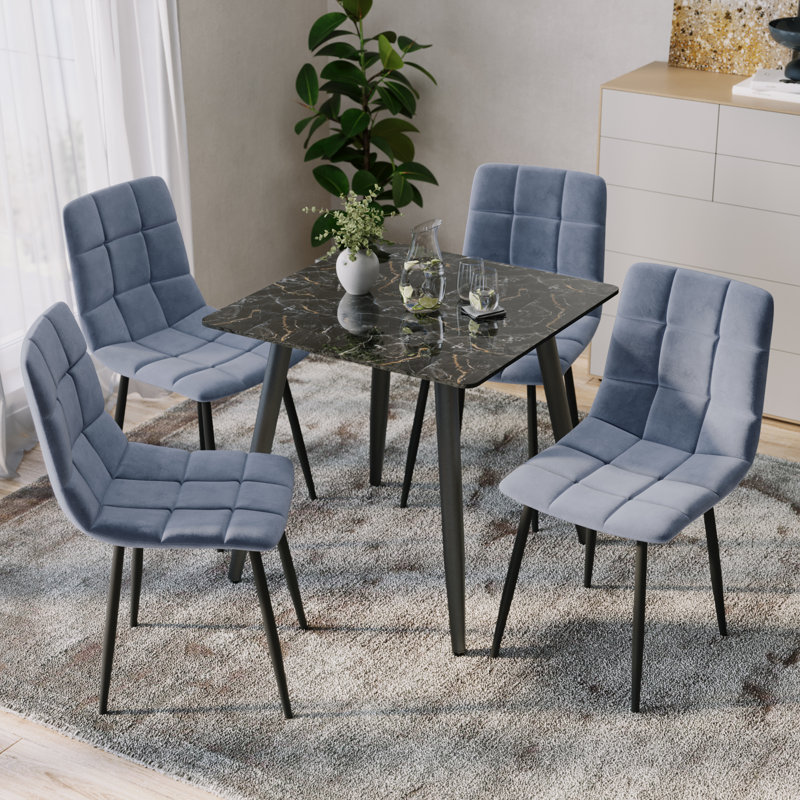 Curtice 4 - Person Dining Set, Blue, Black