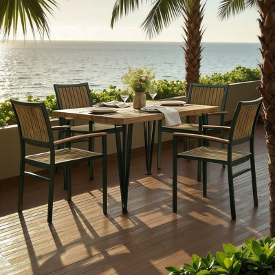 Ensemble repas moderne pour 4 personnes en bois d'acacia de qualité supérieure | Ensemble de mobilier de patio élégant, durable et confortable