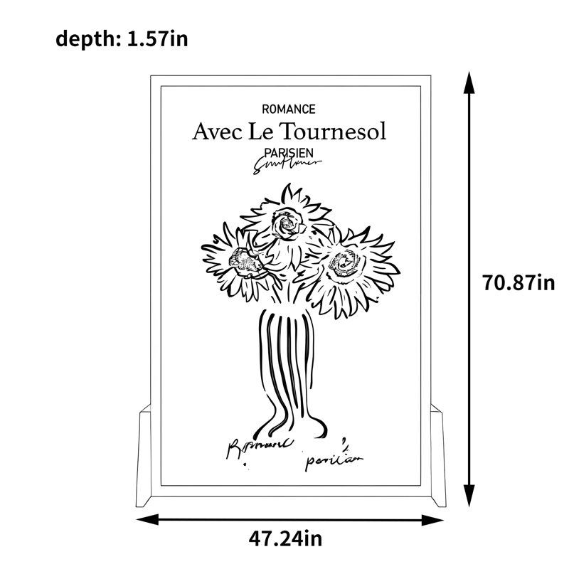 Diviseur français tournesol, H 70,87 po x l 47,24 po x P 1,57 po