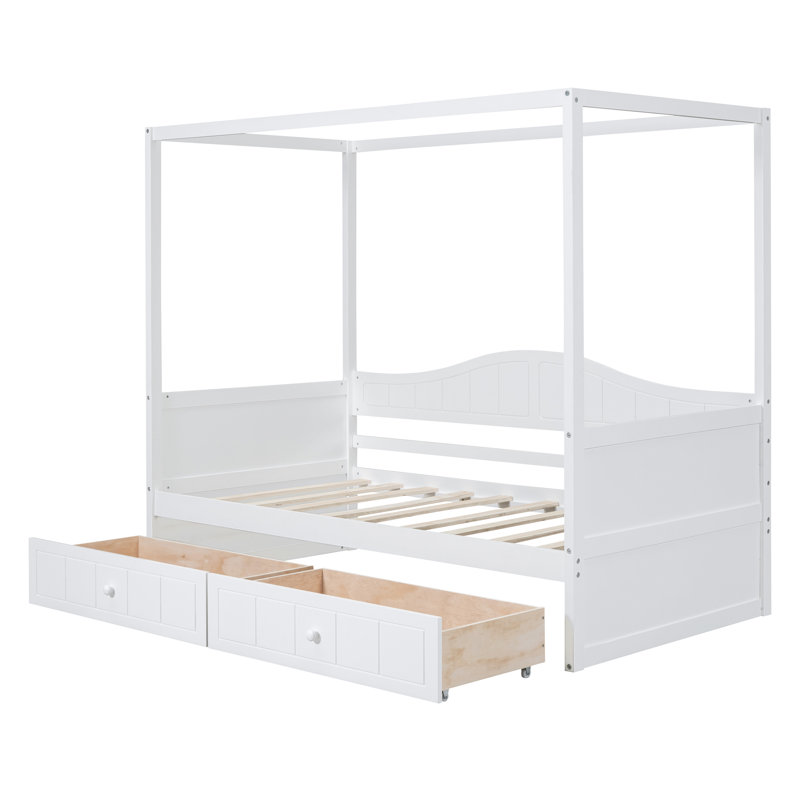 Haleena Twin Daybed with Drawers and Canopy, White