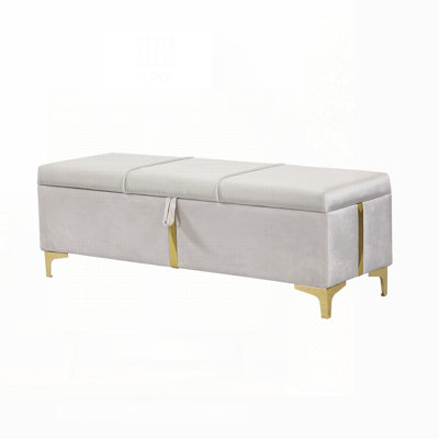 Elegant Upholstered Storage Ottoman, Storage Bench With Metal Legs For Bedroom And Living Room, Fully Assembled Except Legs