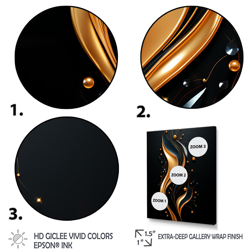 «Black and Gold Golden Minimalistic Line Art II», reproduction d'art murale abstraite, Toile tendue
