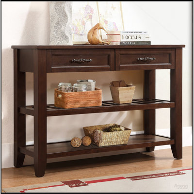 Console avec 2 tiroirs de rangement et 2 tablettes de style Mid-Century Buffet en bois massif de 42 po pour le salon, la cuisine, la salle à manger, le vestibule et le vestibule