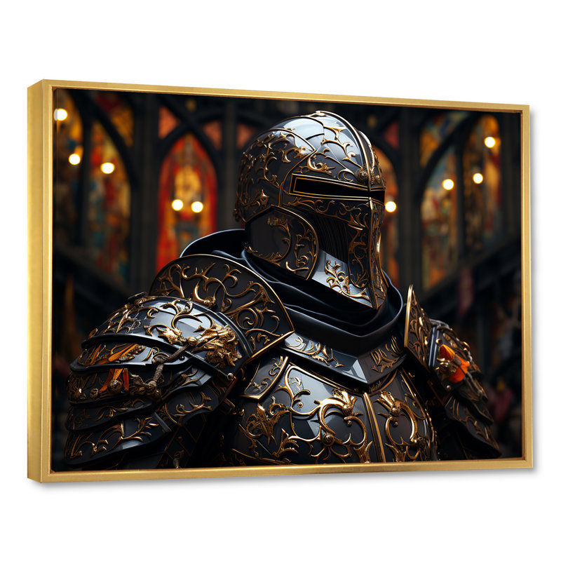 Chevaliers médiévaux II - art mural militaire, Cadre flottant doré, H 30 po x l 40 po x P 1,5 po