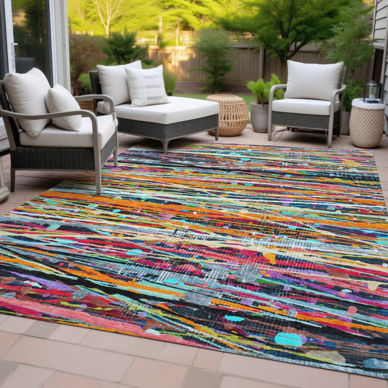 Machine Washable Indoor/Outdoor Amanda ACN2125 Striped Rug, Rectangle 10' x 14'