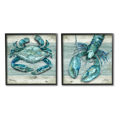 «Rustic Crab Northpoint Lobster» par Paul Brent - ensemble de 2 peintures sur bois