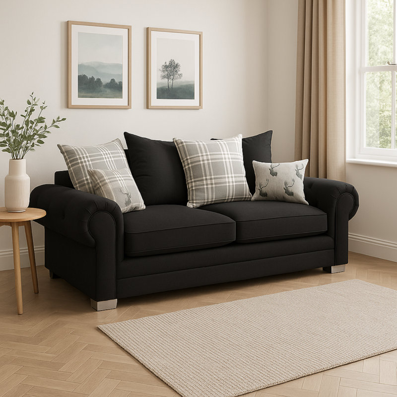 Sofa, Black, 80cm H x 190cm W x 90cm D