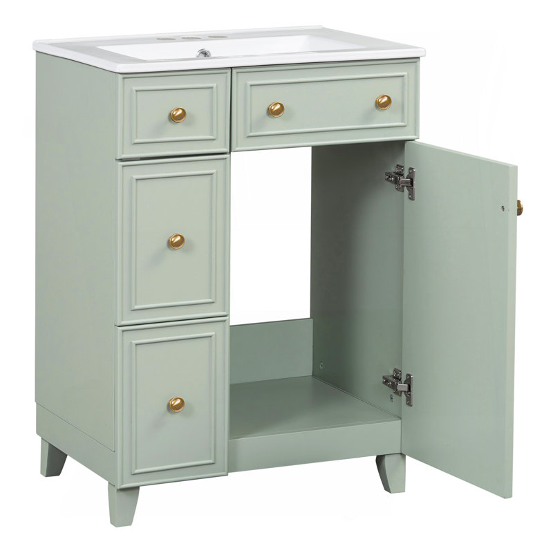 Armoire de meuble-lavabo 24 po avec lavabo en céramique, 2 tiroirs, 1 porte, Vert
