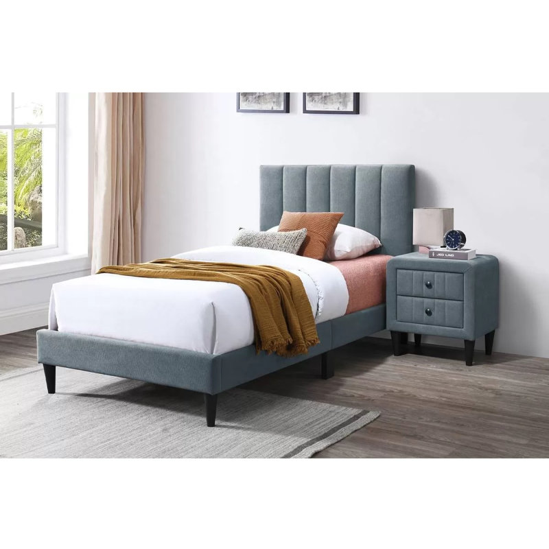Lit simple tapissier en tissu brossé, gris