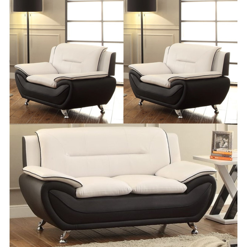 Ensemble de salon 3 pièces Hallum, Similicuir beige / noir