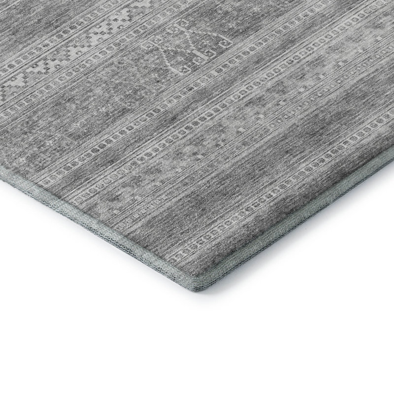 Premium Machine Washable Prisco Silver Rug, Rectangle 8' x 10'