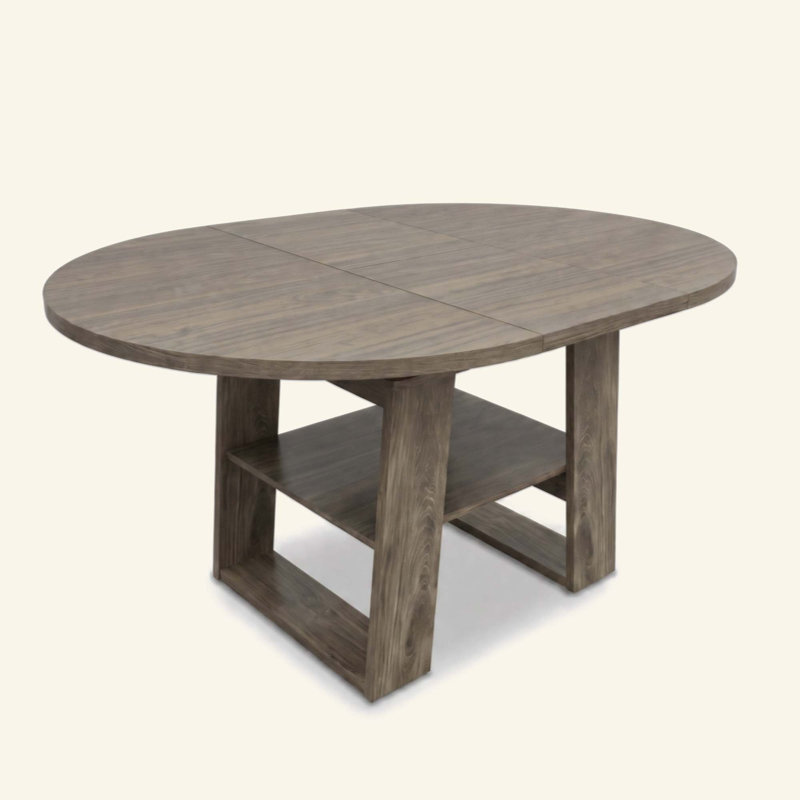 Table de salle à manger extensible ronde 43,3 "à 59" pour 4-6, table de cuisine ronde à ovale avec rallonge rabattable intégrée, base stable en H et tablette de rangement