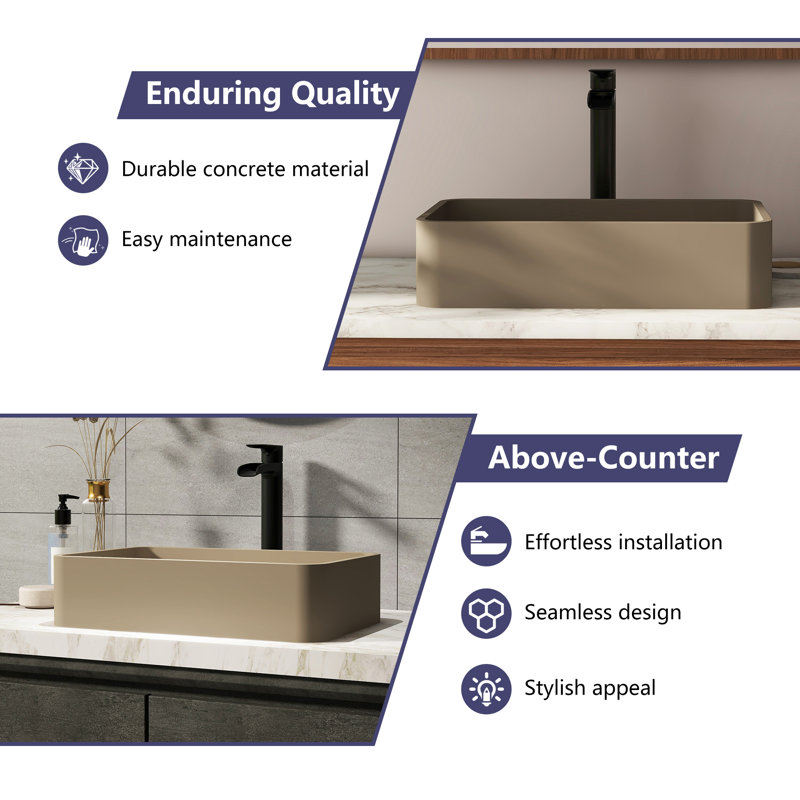 Taupe Clay Rectangular Ceramic Bathroom Sink