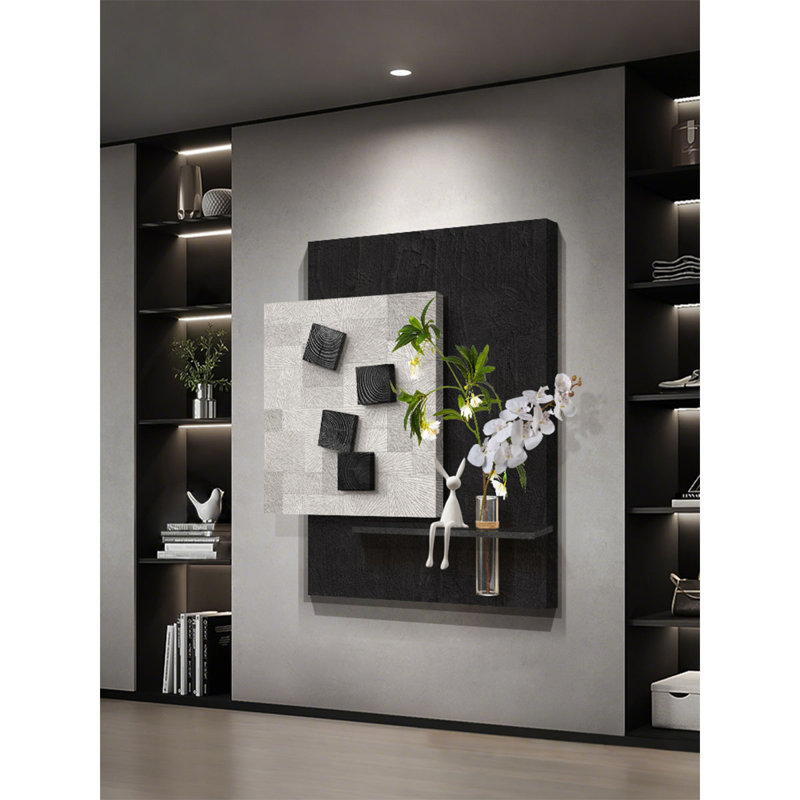 Murale de plante verte hydroponique moderne en bois massif tridimensionnel moderne, Noir/gris