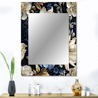 Fleur de marguerite bleu foncé et blanc Douglasland - miroir floral, miroir mural décoratif de campagne, impression d'art en métal