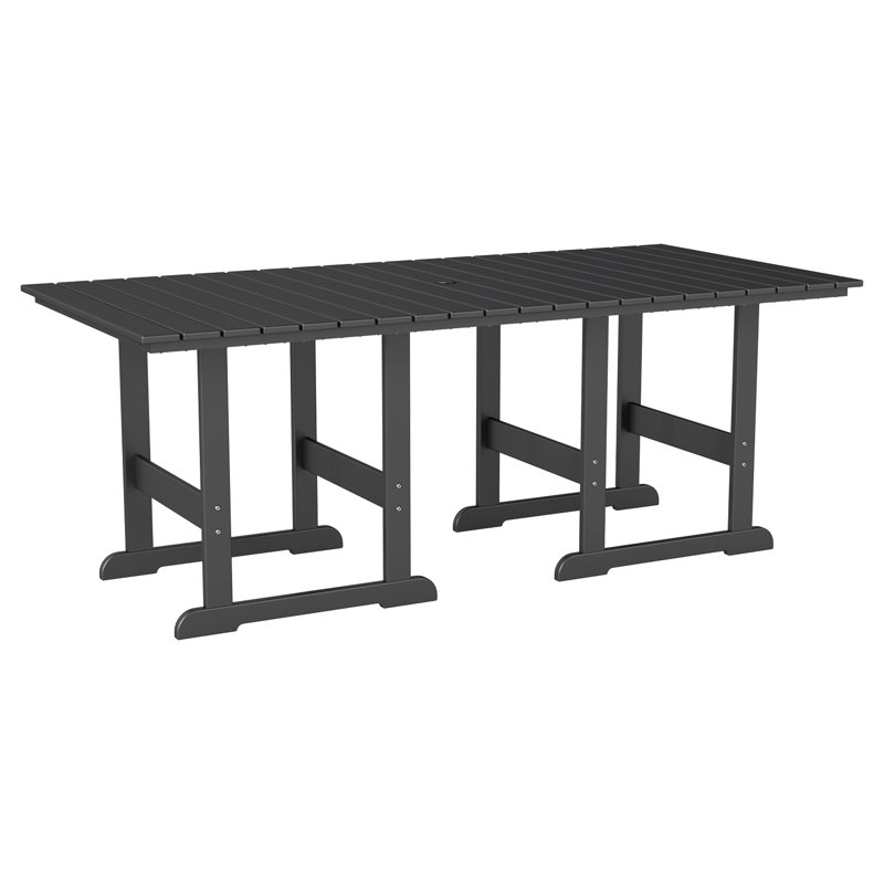 75''X35'' HDPE Outdoor Dining Table All Weather With Umbrella Hole, Black