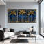 Plantes et fleurs, palmiers dorés sur ensemble de 3 impressions d'art sur toile-2113835673