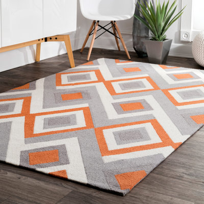 Tapis orange / gris crocheté à la main Crispin