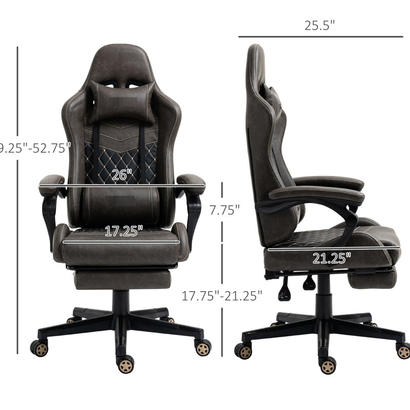 Adjustable Height Racing Chair In Brown Pu Leather, With Lumbar Cushion, Footrest, Reclining Ergonomic Lounge Adjustable, Aid
