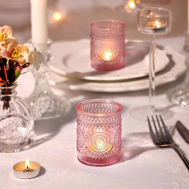 Set Of 36 Pink Glass Votive Candle Holders