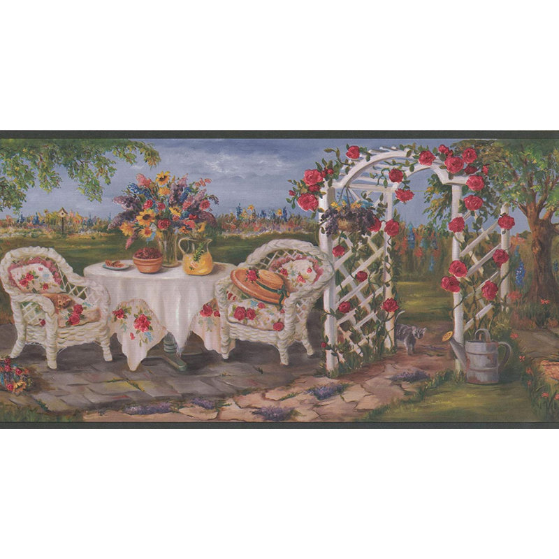 Bordure de papier peint L 15 pi x l 10,25 po Mariscal Garden