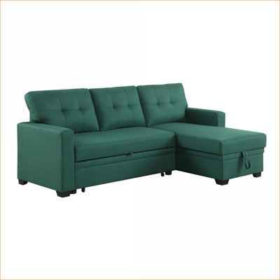 Sectional Sofa | Modern Pull Out Sleeper with Storage Chaise, for Overnight Guest Stays | Linen | Sage Green