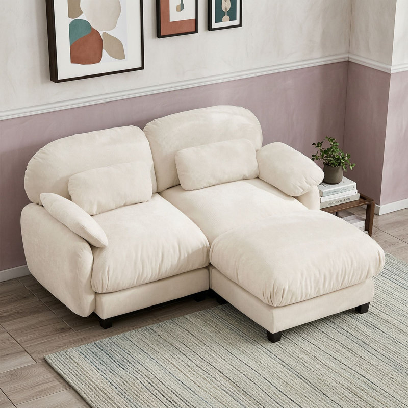 Canapé modulable deux places avec pouf amovible, Beige