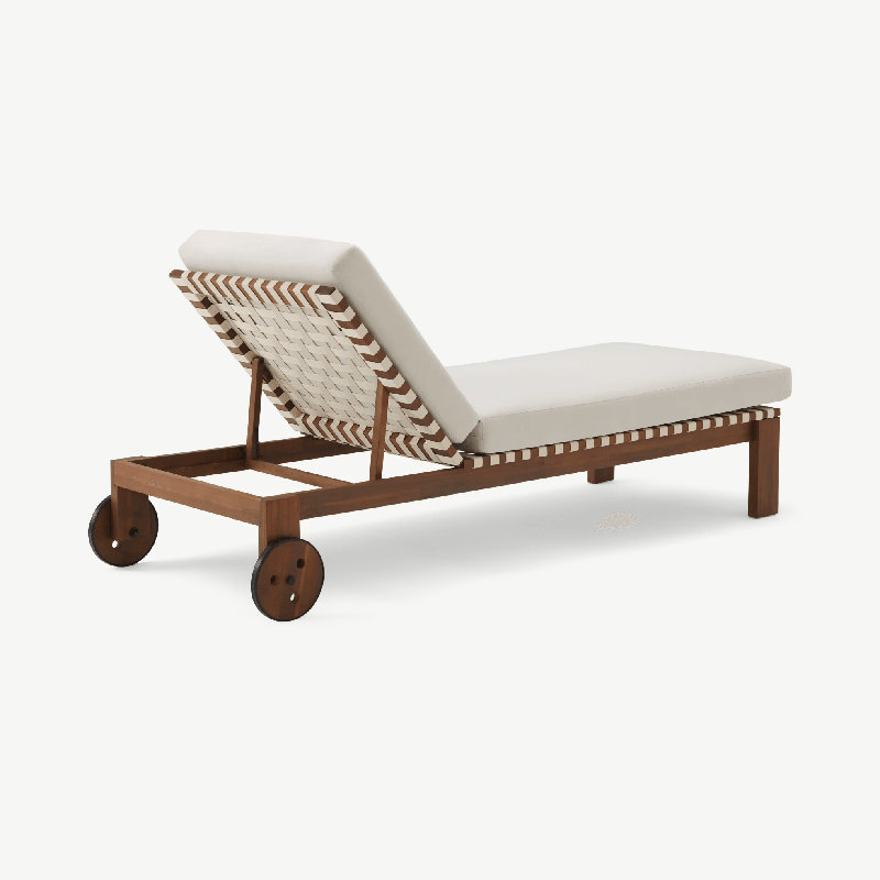 Chaise longue d'extérieur en teck et crème FSC Marla