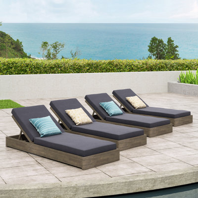 Leite 79" Long Reclining Acacia Chaise Lounge Set with Cushion by Rosecliff Heights