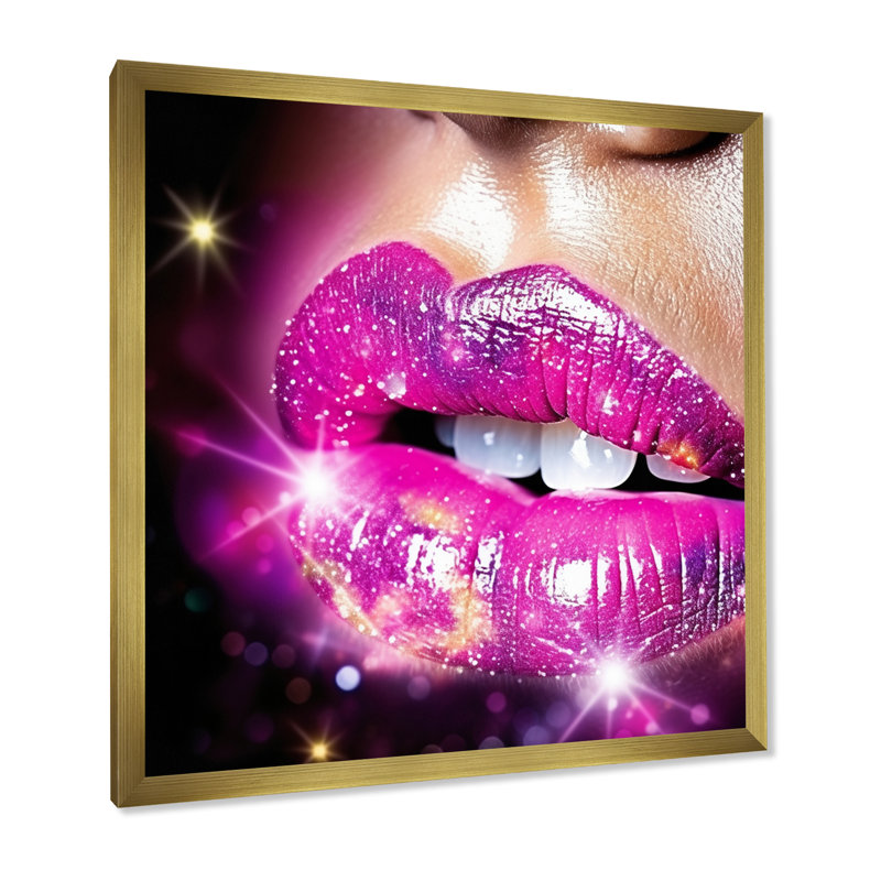 Rose Glam Sugar Kisses Radiant Lips, H 24 po x l 24 po x P 1 po, Cadre doré à une seule photo