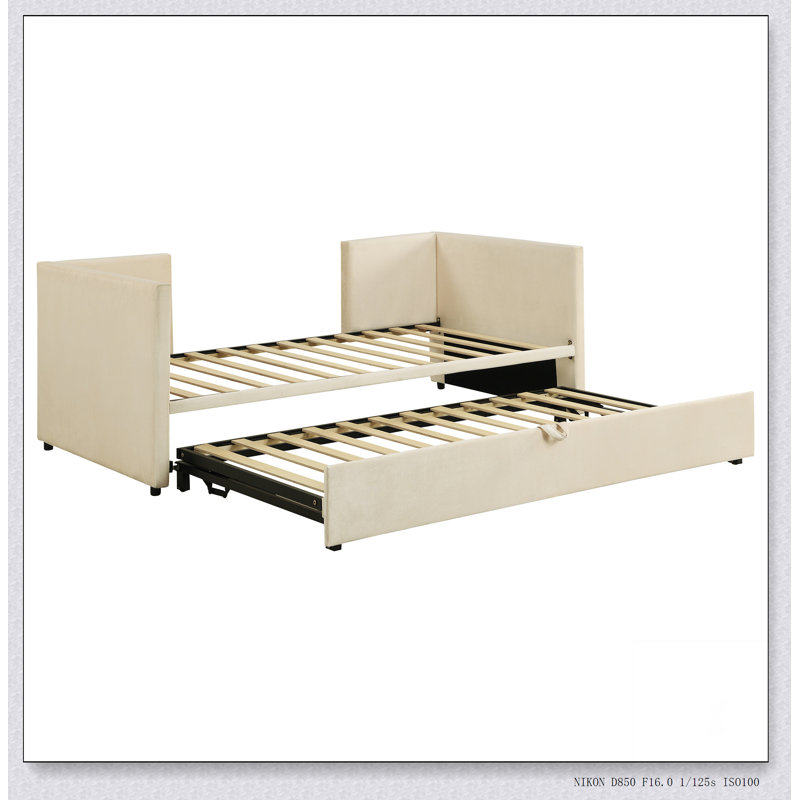 Lit de jour rembourré avec lit gigogne, Beige