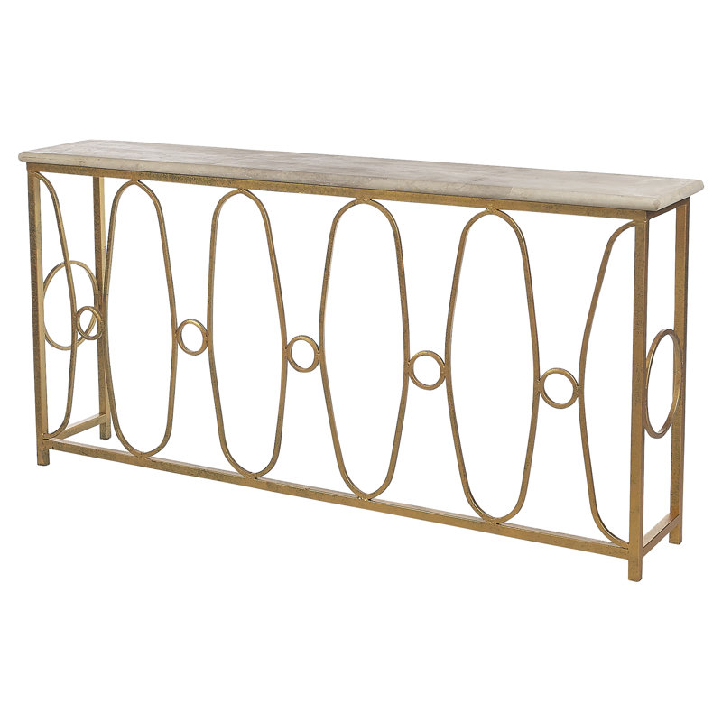 Bosporus 72" Console Table, Gold Leaf, Lite Travertine