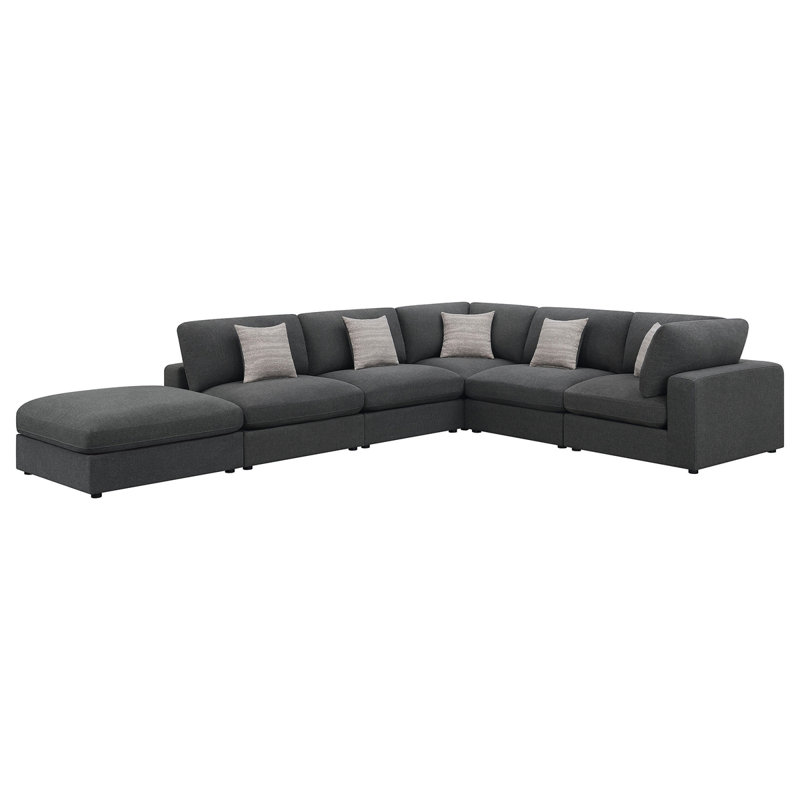 Canapé modulaire rembourré avec coussins réversibles 6 pièces Rhette, Gris anthracite