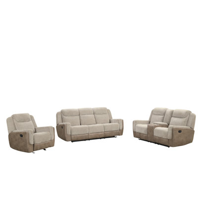 Ensemble de salon inclinable 3 pièces Yensy avec porte-gobelet, port USB et prise de courant