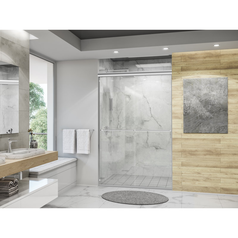 Eurolite l 48 po x H 70,5 po Porte de douche coulissante sans cadre en chrome avec verre transparent épais de 3/8 po (10 mm)