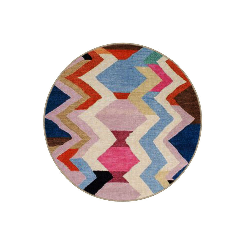 Multi Color Geometric Striped Motif Modern Decorative Machine Washable Area Rug, Round 2'8"