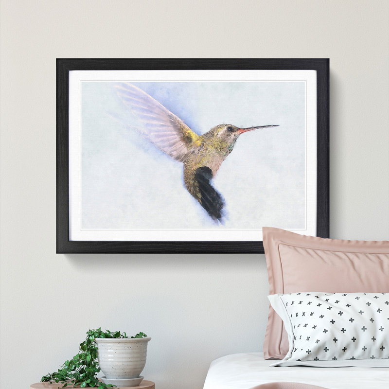 Flying Hummingbird Bird - Picture Frame Graphic Art Print, Black Framed, 45cm H x 63cm W x 2cm D