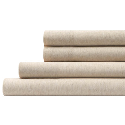 Aeropostale Cotton-Rich Heathered Jersey 4 Piece Sheet Set – Soft T-Shirt Feel, Heathered Oatmeal, Full
