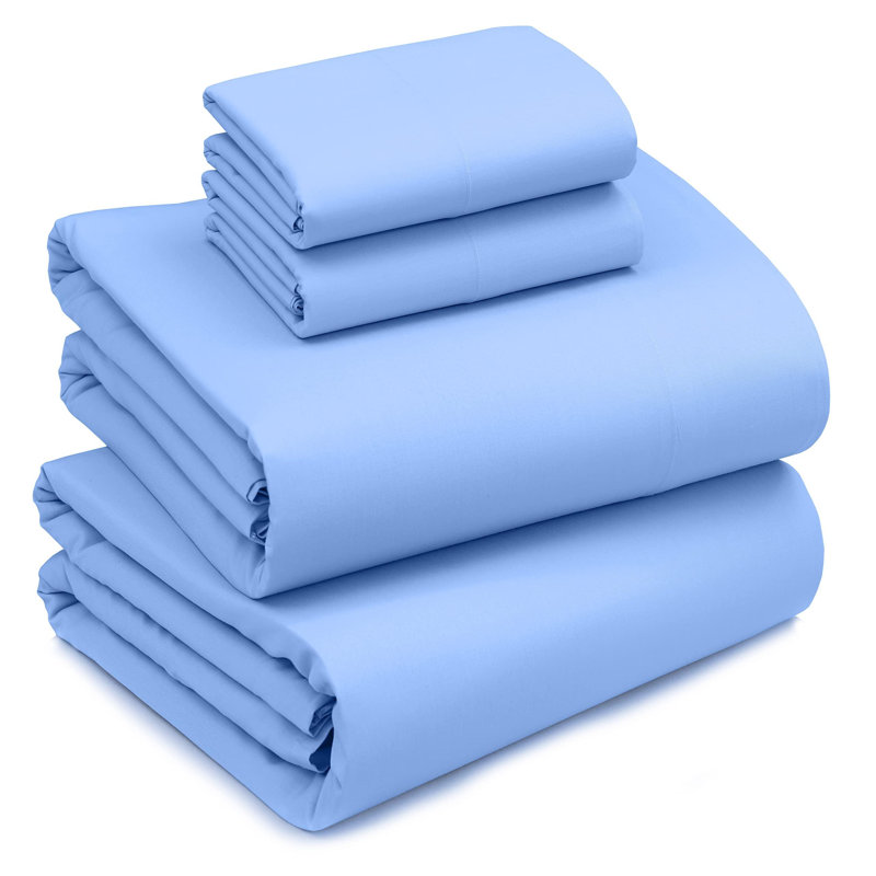 Ensembles de draps 100% coton, Ensemble de draps pour taille de lit grand avec de, Bleu ciel