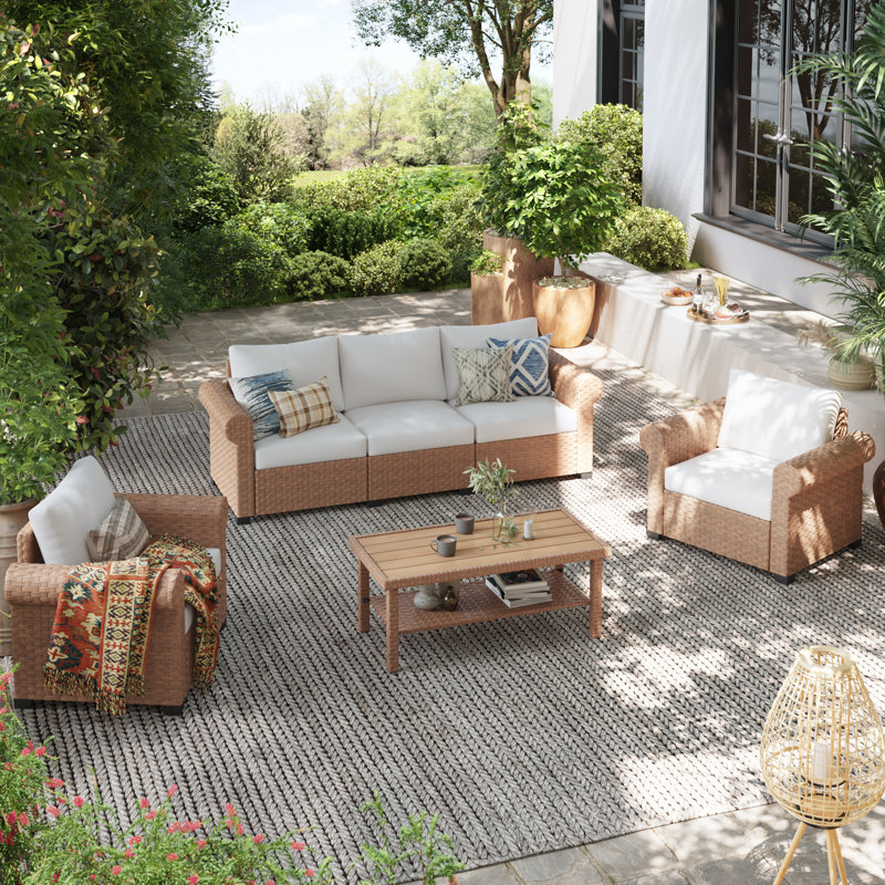Outdoor 4-piece Rattan Conversation Set With Cushions