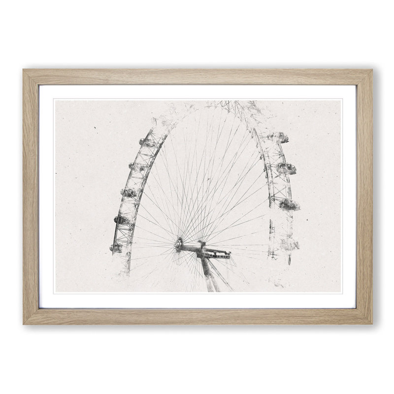 The London Eye London - Picture Frame Painting Print, 45cm H x 63cm W x 2cm D, Oak Framed