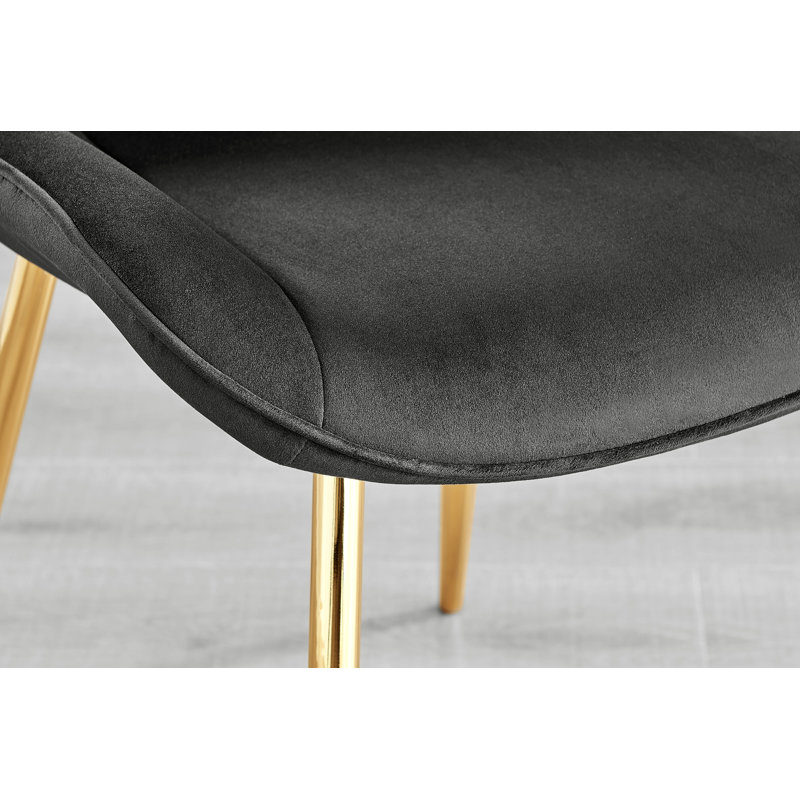 Eubanks High Gloss Double Pillar Dining Table Set with 6 Luxury Velvet Upholstered Dining Chairs