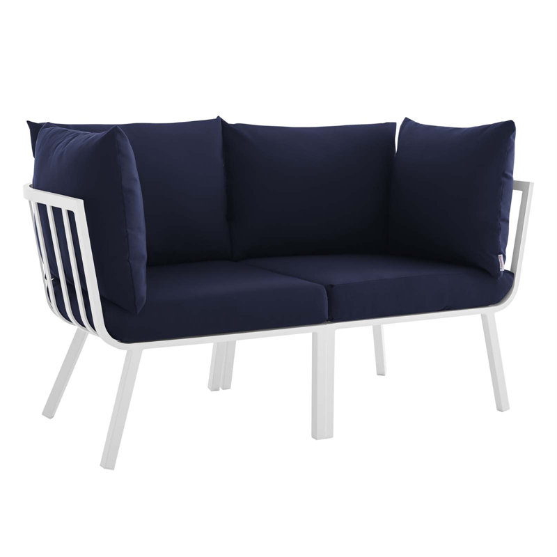 Modway Riverside 2 Piece Outdoor Patio Aluminum Sectional Sofa Set, White Navy