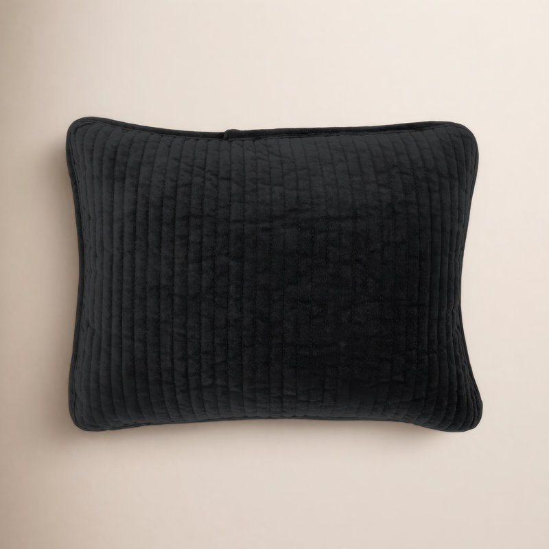 Stonewashed Velvet Cotton Quilted Modern Rustic 12x16 inch Boudoir Pillow, Black