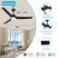 Ventilateur de plafond noir 52 pouces avec lumière, ventilateur de plafond avec 3 pales réversibles, 2 tiges verticales, télécommande à 6 vitesses