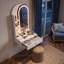 Meuble-lavabo mural flottant avec miroir arqué éclairé, tiroir de rangement, prise de courant intégrée, luminosité réglable en 3 modes de couleur, coiffeuse blanche compacte pour petits espaces-1273848532