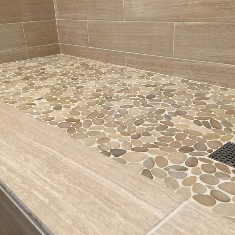 Rainforest 12" x 12" Natural Stone Pebbles Mosaic Wall & Floor Tile, Tan